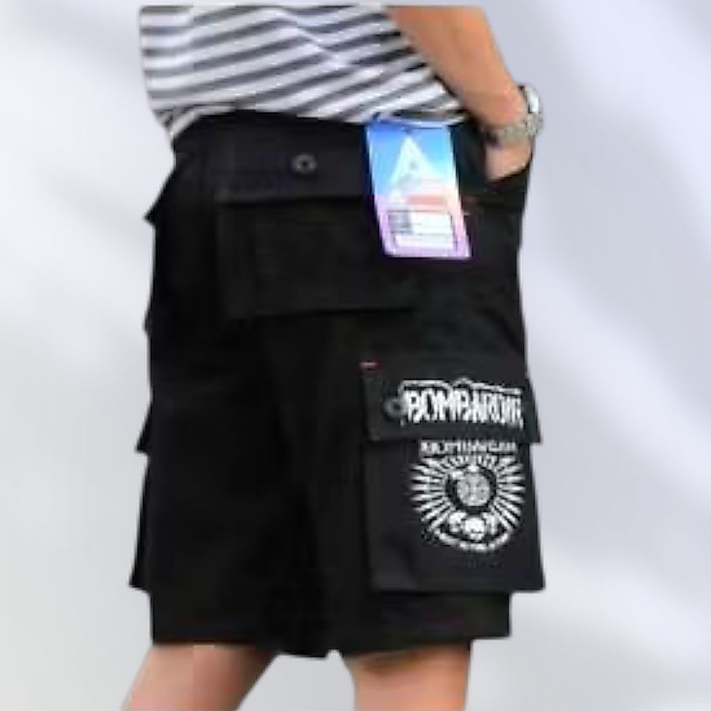 (GRATIS ONGKIR) ((COD)) CELANA PENDEK PRIA CARGO BORDIRAN LOGO BAND METAL/CARGO PENDEK PRIA BORDIRAN