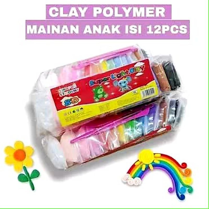 CLAY POLYMER MAINAN ANAK EDUKASI Isi 12pcs ANEKA WARNA