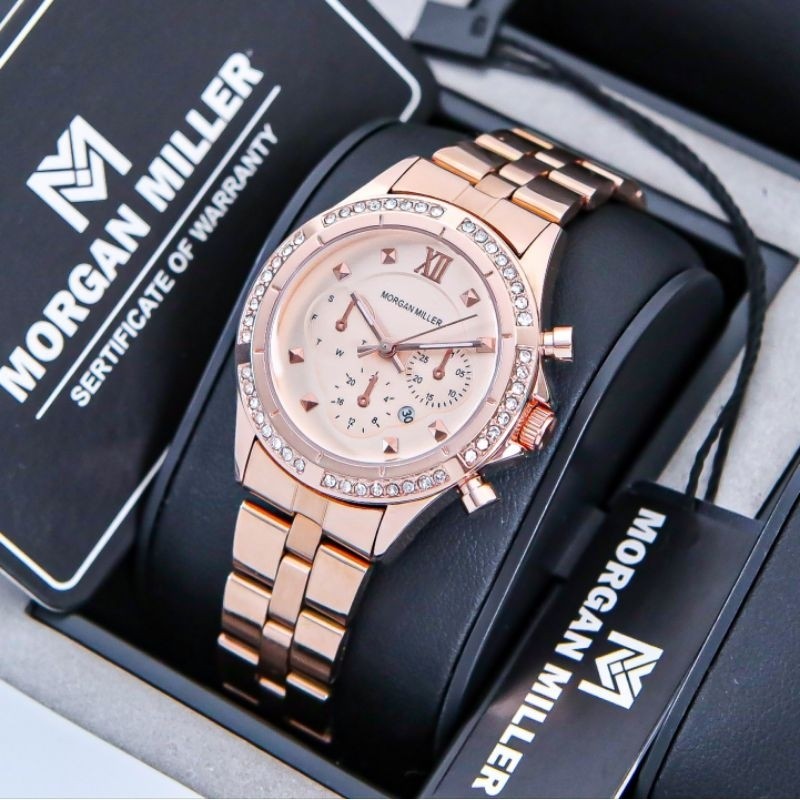 Jam Tangan Wanita Morgan Miller Original Diamond Quartz Rantai Stanliess Tahan Air Water Resist