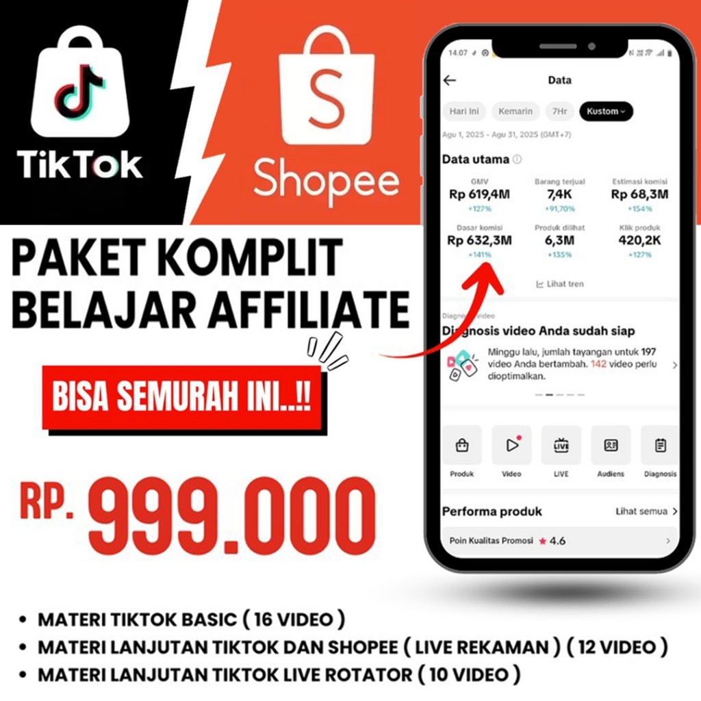 Paket Lengkap Belajar Affiliator TIKTOK & Affiliator SHOPEE