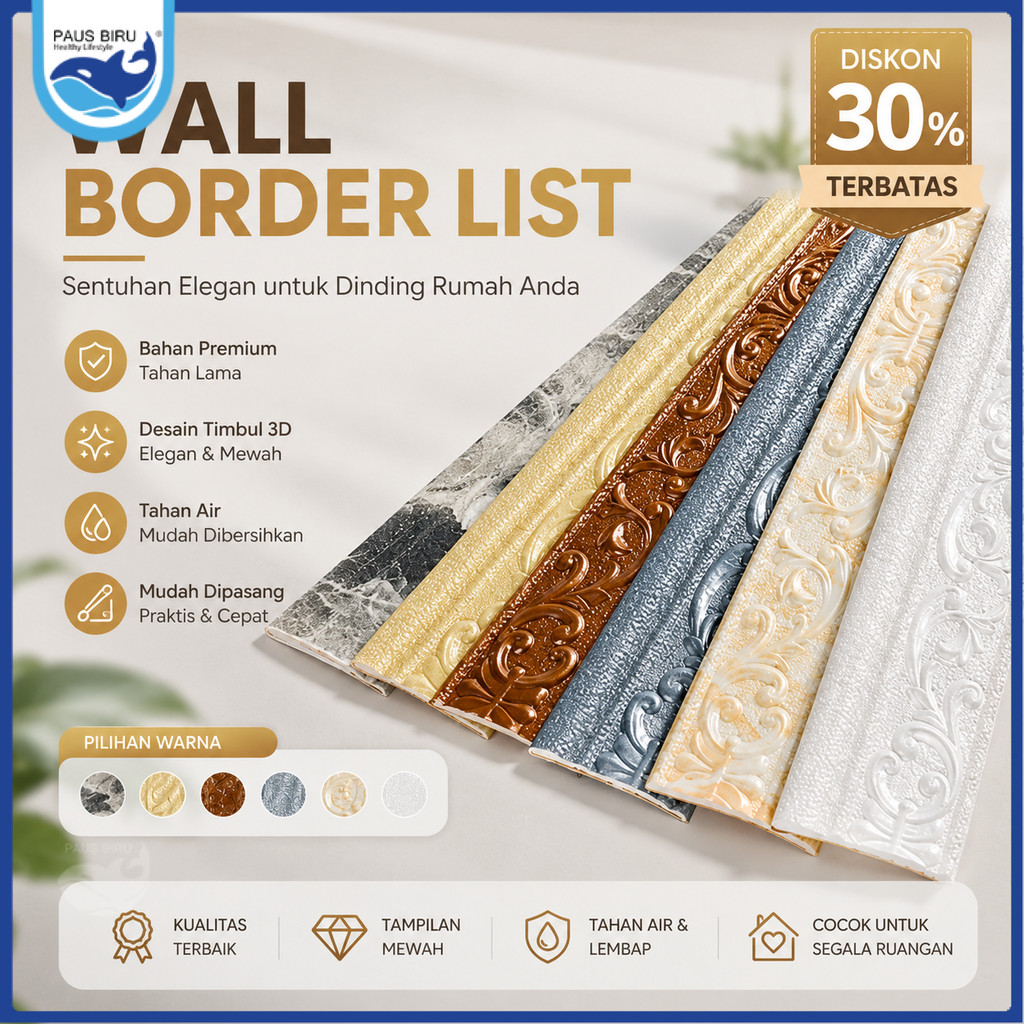 Paus Biru - Wall Border List 3D Foam /Wallpaper Dinding List Stiker1.15m-3m/ List Dinding Foam 3D