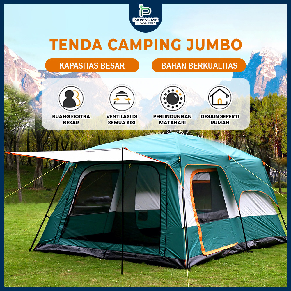 Tenda Camping Jumbo 10-13 Orang Tenda Outdoor Ada 2 Ruangan Waterproof Luxury Automatic | PAWSOME