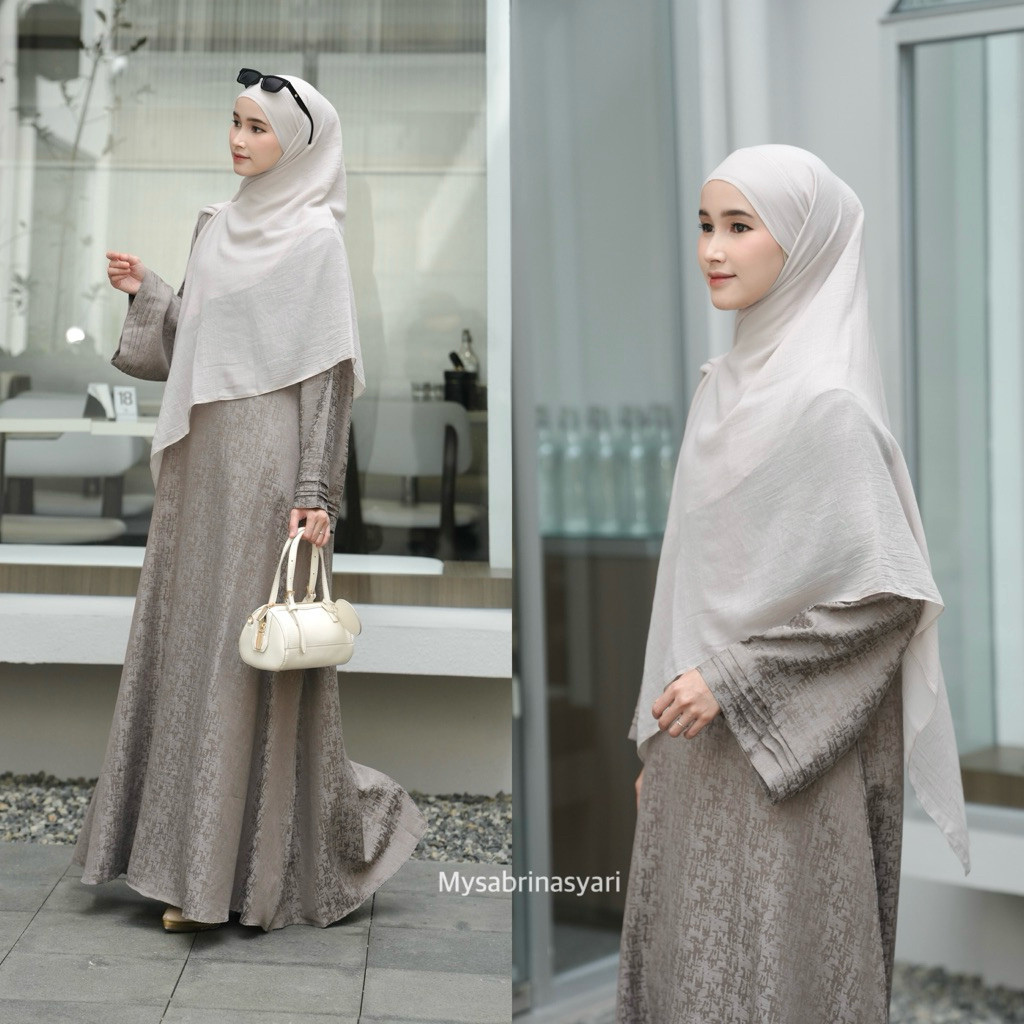 bunga.. NAWAL ABAYA by SABRINA - GAMIS BAHAN JAGUAR VISCOSE MOTIF WARNA SOFT BLUE MOCCA HITAM 989..