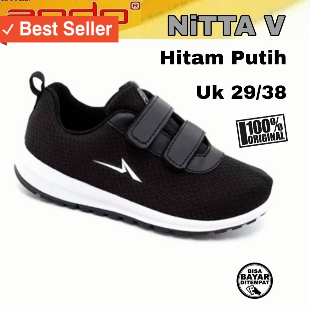 ANDO Sepatu Anak Sekolah Cewek Cowok Kecil Tanggung Hitam Putih Tali Kretekan 29 - 38/ Termurah Sepa