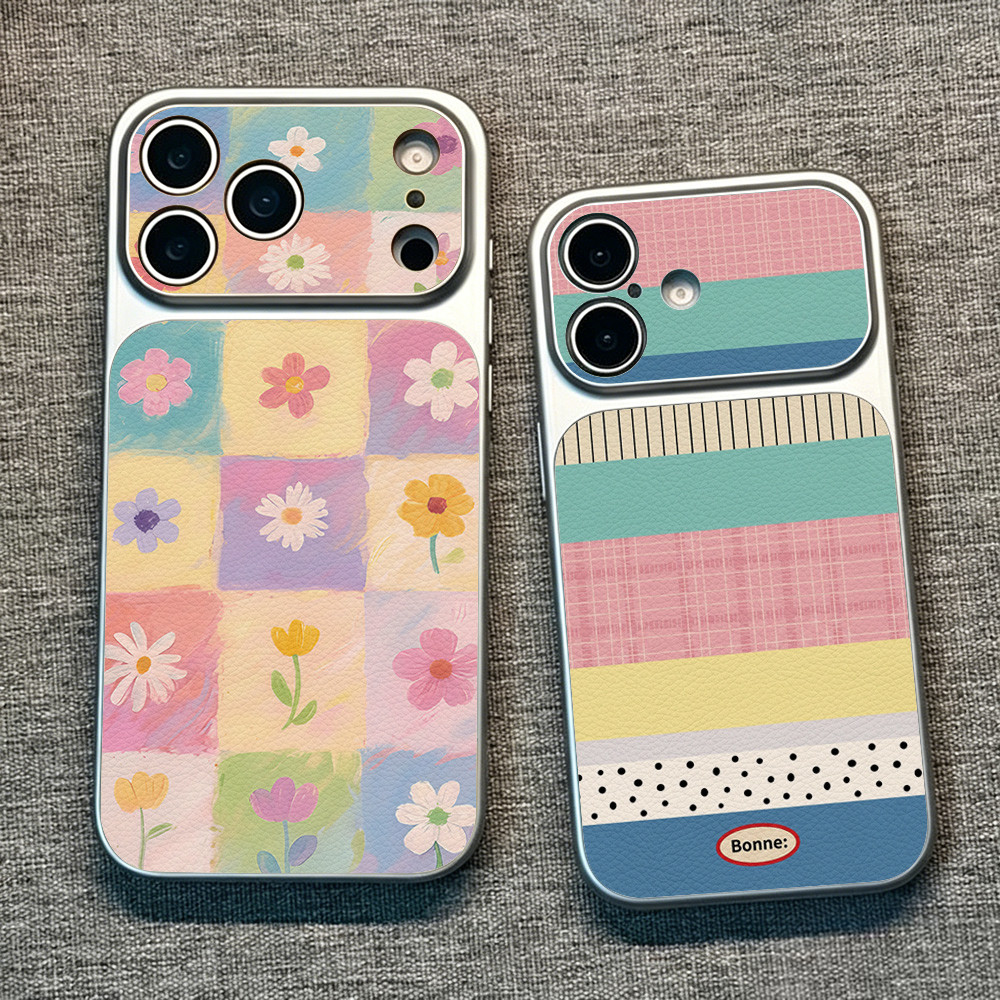 Kotak-kotak Kulit Case Hp Untuk IPhone 11 12 13 14 15 16 17 Pro Max Case Lucu Cantik BeningTahan Gor