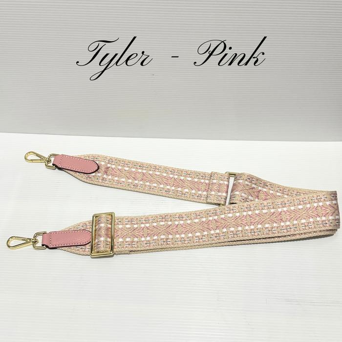 [Tyler Adjustable Canvas Bagstrap] 87-130x5cm with Leather | Tali Tas Panjang Selempang Motif - Pink
