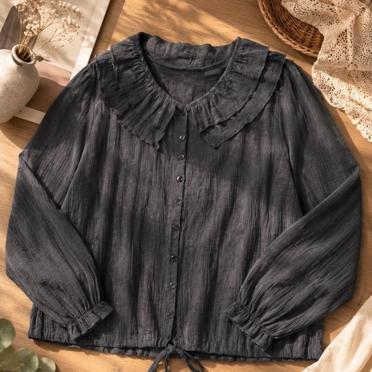 Blouse Ruffle Noir Vintage