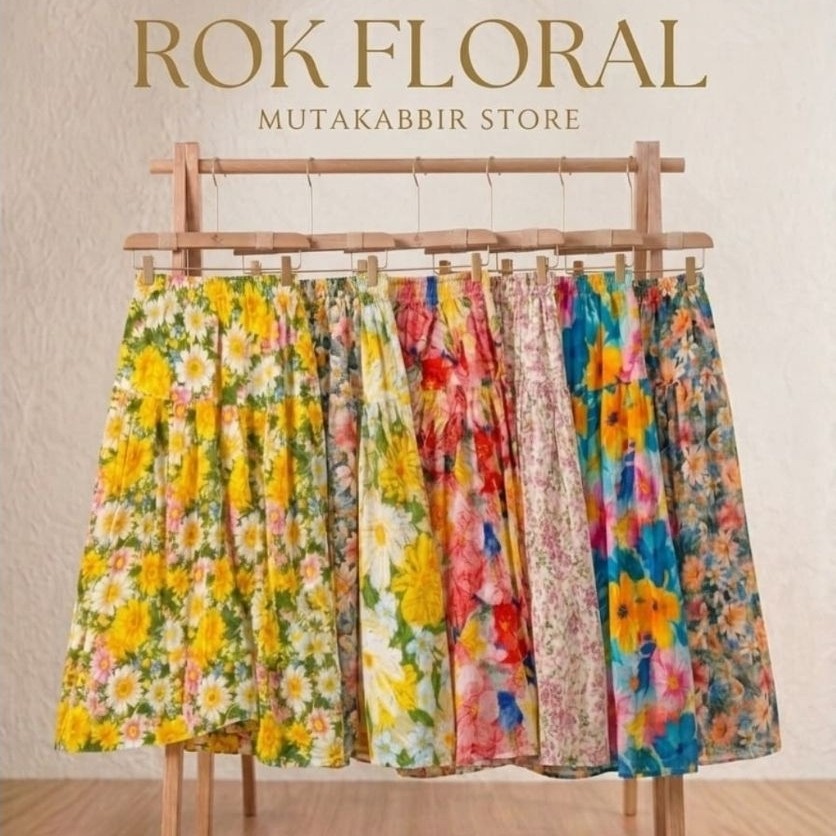 Floral Rayon Skirt Rok Floral Rayon Motif Bunga Payung Jumbo - Rok Susun Wanita - Bawahan Blowere Sk