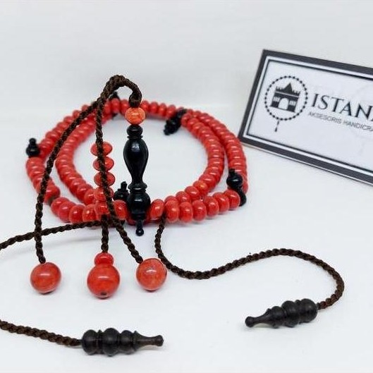 tasbih tijani batu marjan/red coral marjan butiran pipi