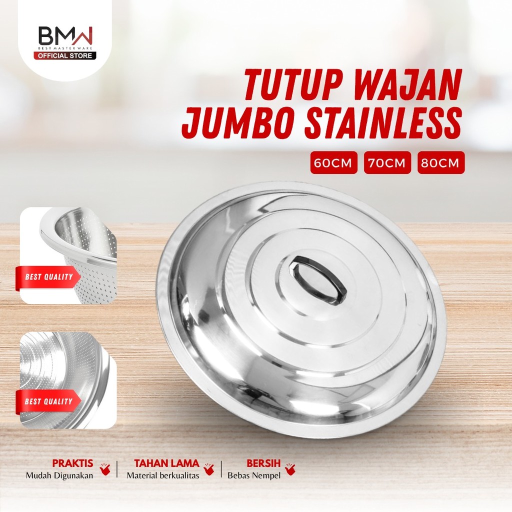 Tutup Wajan Jumbo Premium Stainless Steel 60-80 CM Tutup Kuali Penggorengan Anti Panas / Anti Karat
