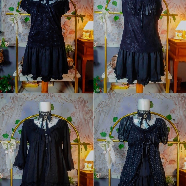 Blouse Hitam Pakaian Kemeja Y2k Jepang Axes Femme Uni Liz Lisa GU Bunga Katun Katbol