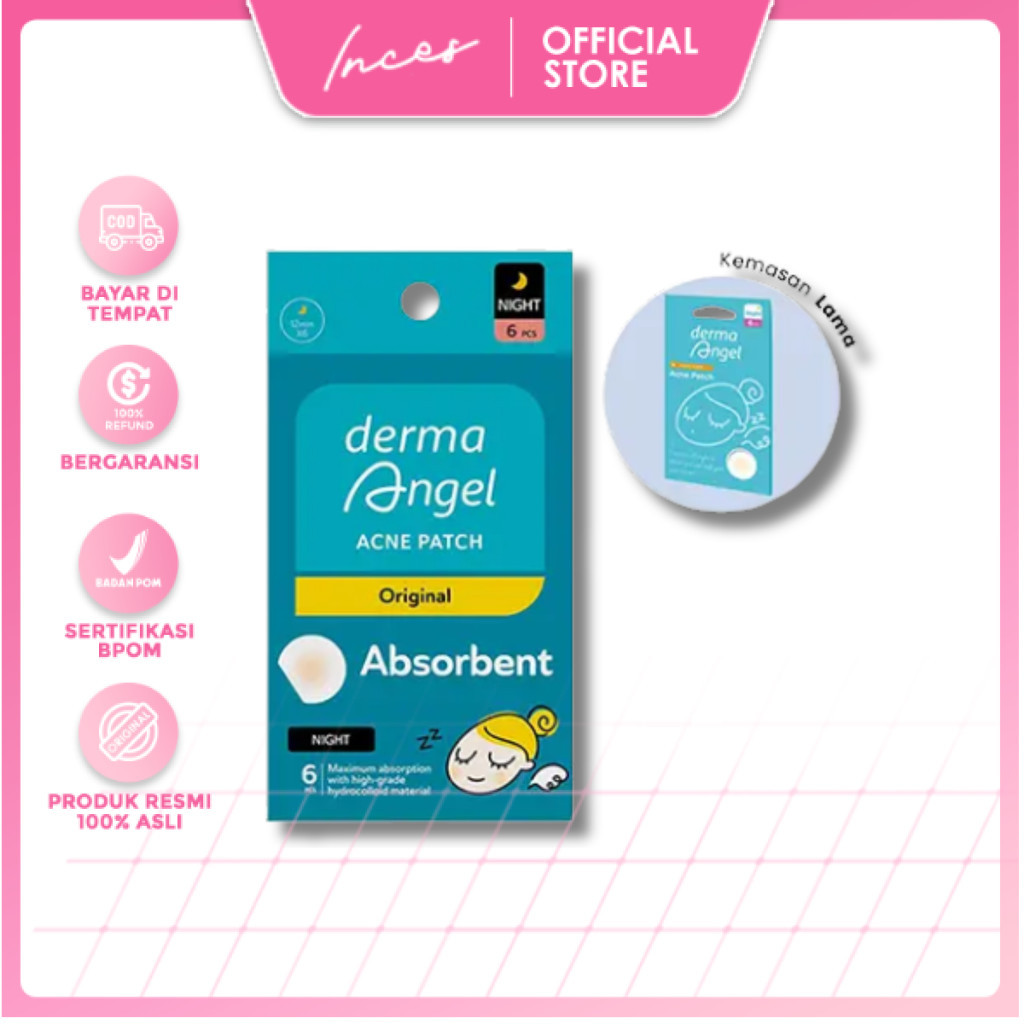 INCES - Derma Angel Acne Patch Night: Isi 6 Patch | Plester Jerawat Transparan | Sticker Jerawat Mal