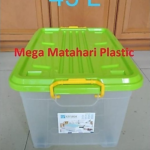 NEW BOX CONTAINER EZY 45 LITER TRANSPARANT (KUAT & TAHAN BANTING) ORI