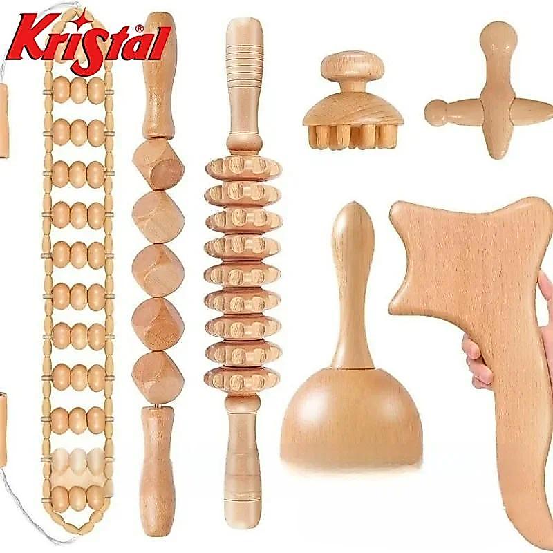 Set Alat Pijat Kayu 6pcs Wood Therapy Kit Maderoterapia untuk Body Massage, Gua Sha & Fascia Relaxat
