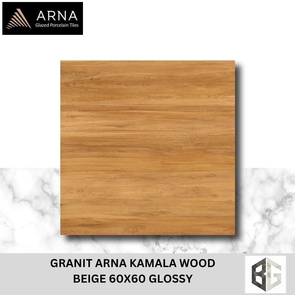 Granit Lantai Arna kamala Wood 60x60 Glossy Beige Brown Motif Kayu