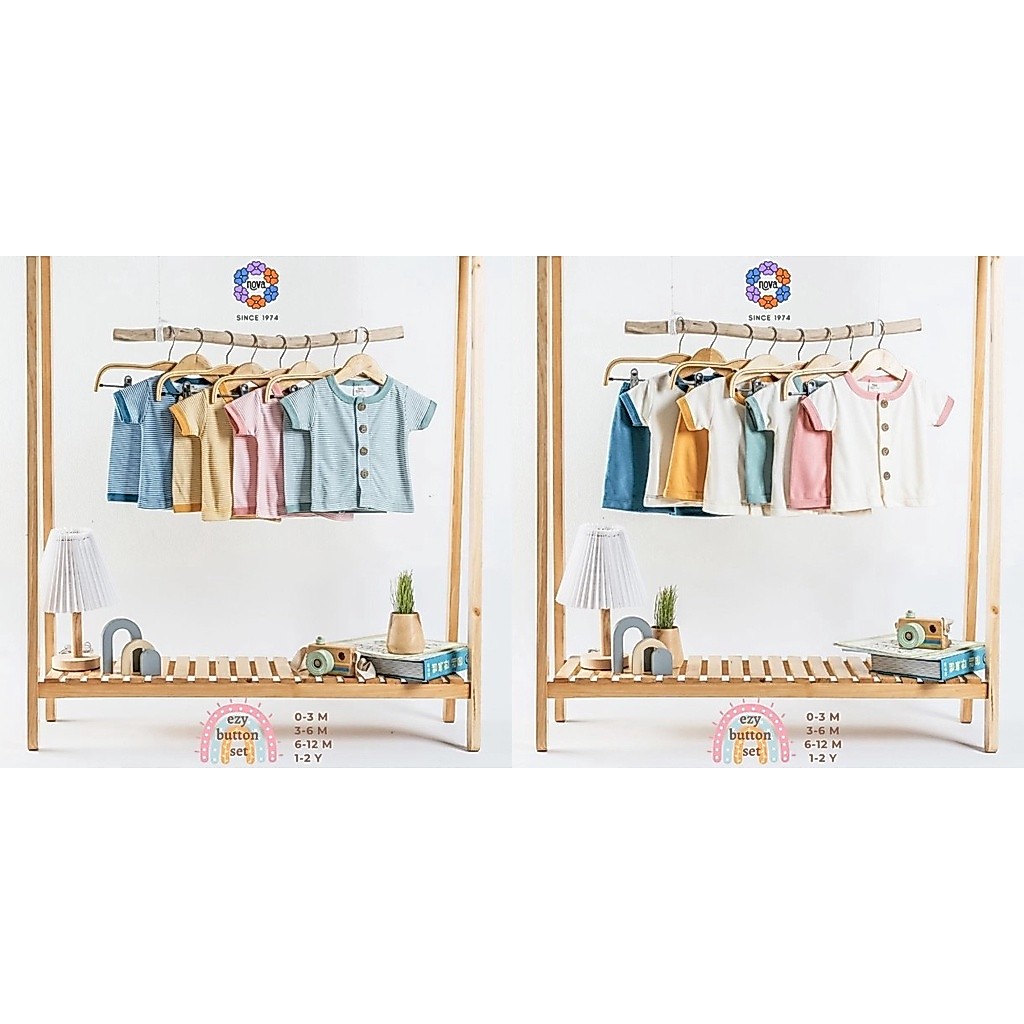Nova Setelan Pendek Bayi dan Anak Ezy Plain dan Garis Series 0-24 Bulan