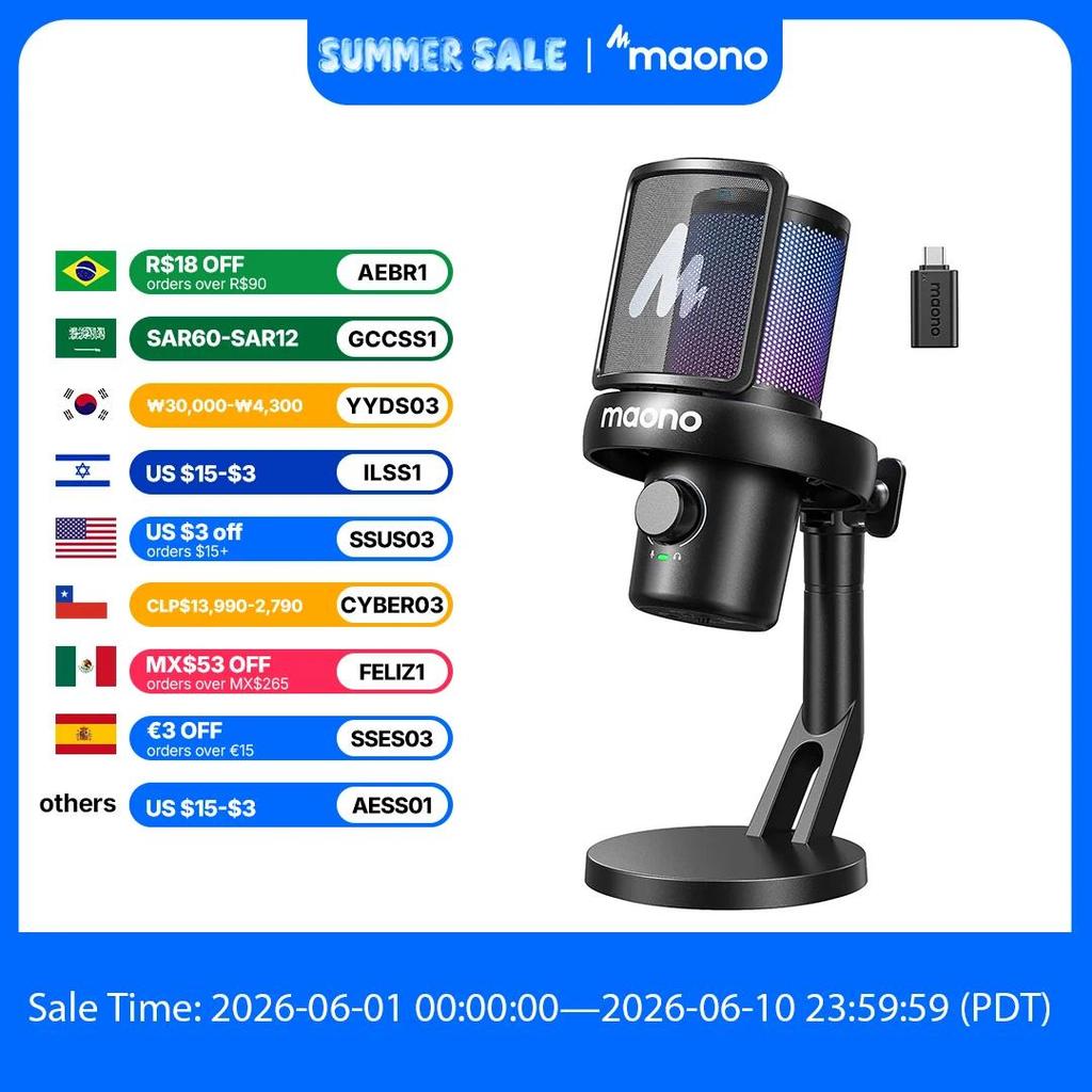 maono DM40 Wireless USB Microphone with AI Voice Changer Noise Reduction Condenser Mic for Gaming St