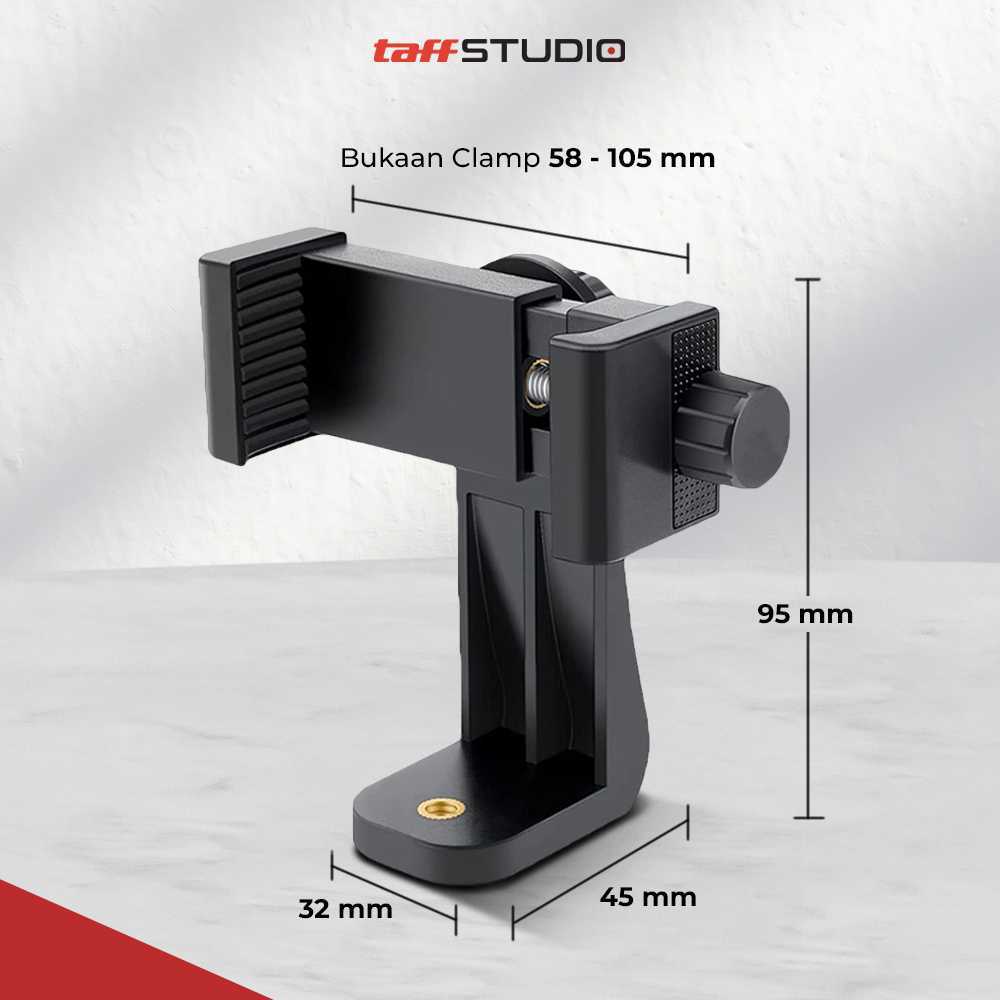 TaffSTUDIO Holder HP Tripod Universal Smartphone Clamp Penjepit HP Monopod Tongsis Putar 360 Derajat