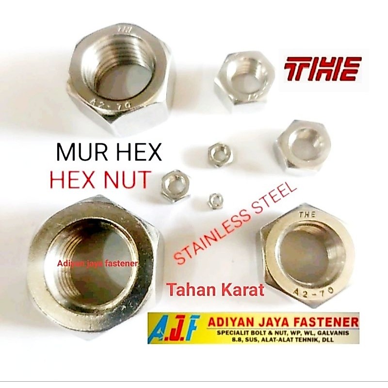 Mur Hexagon/ Mur Stainless 304 ( M.8X1.25 )-(M.10X1.25 HALUS)-(M.10X1.50)-(M.12X1.25 HALUS)-(M.12X1.