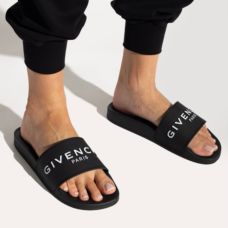 Sandal Slop Givenchy Paris Hitam Logo Putih Unisex