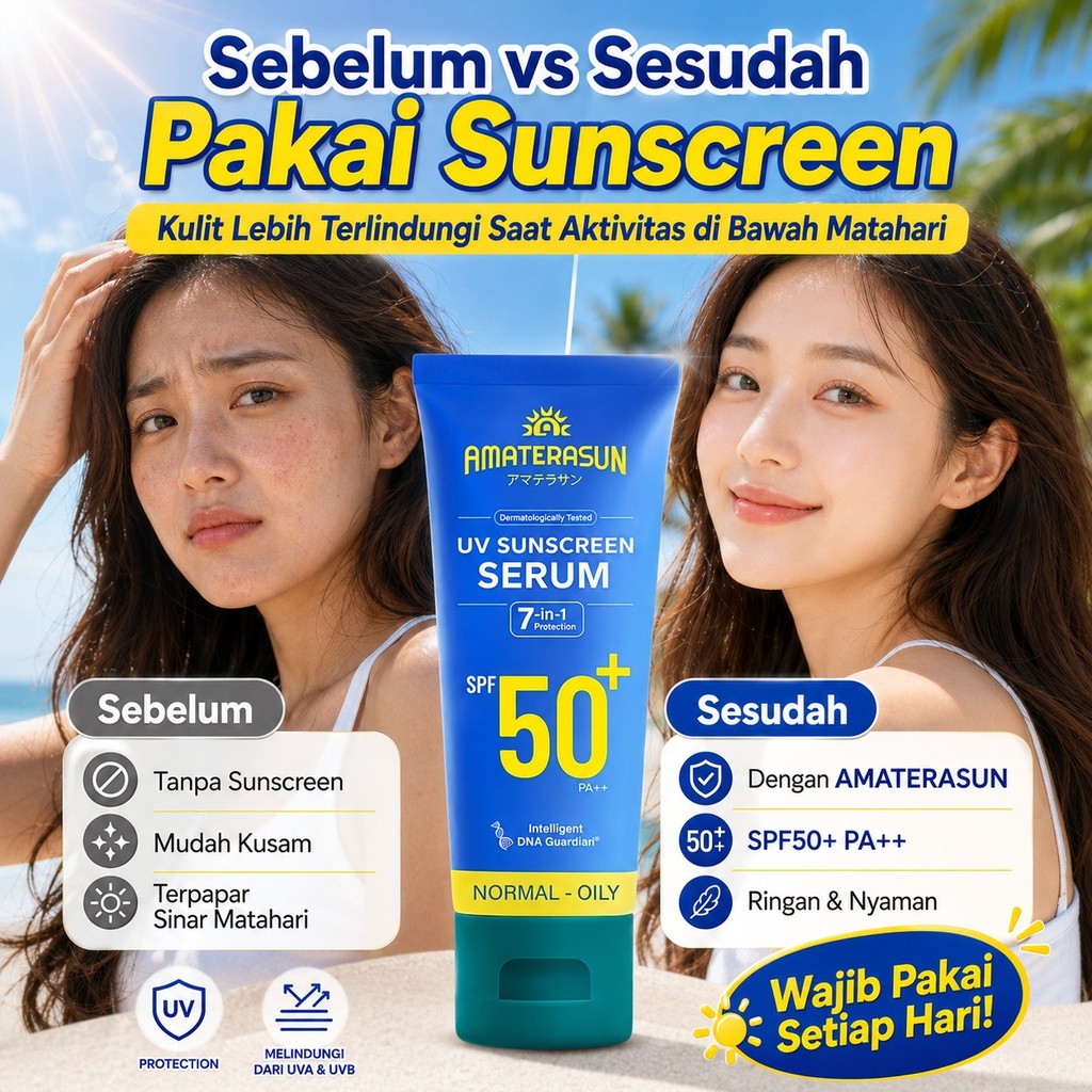 AMATERASUN UV Sunscreen Serum SPF50+ PA++ 7in1 Protection Tabir Surya Wajah Untuk Kulit Normal Oily 