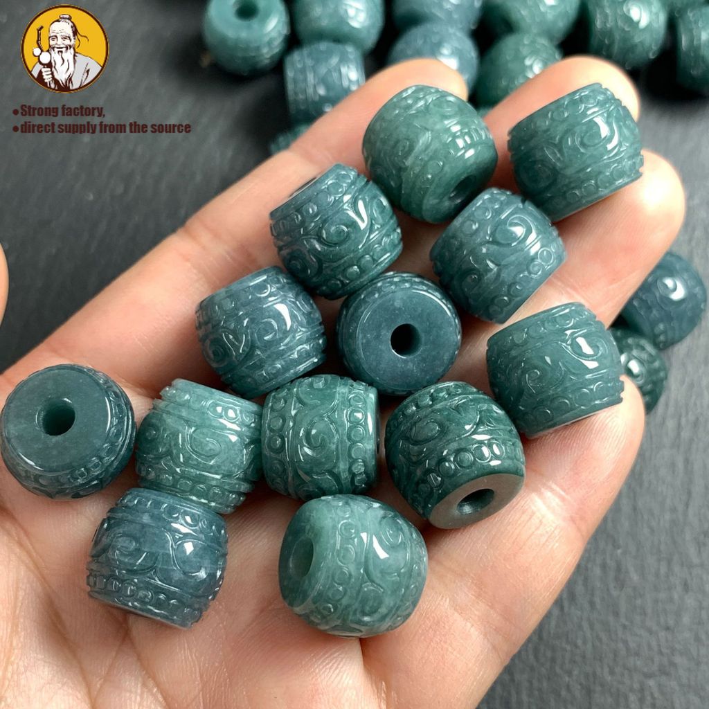 Produk batu giok alami Myanmar, manik-manik drum manik-manik lepas sekitar 13 / 15mm manik-manik ker