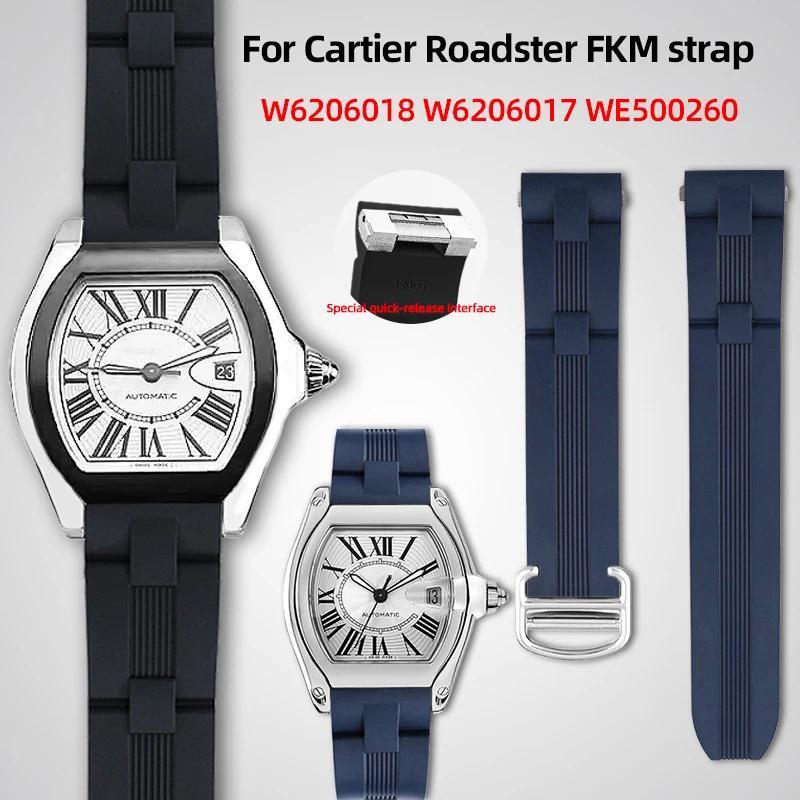 Tali Jam Tangan Karet Fluorin FKM untuk Cartier Roadster W6206018 seri 19mm, Tali Jam Tangan Tahan A