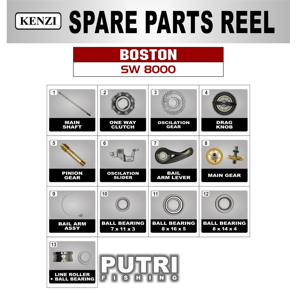 Sparepart Kenzi Boston SW 8000 - Komponen Suku Cadang Reel Pancing Original