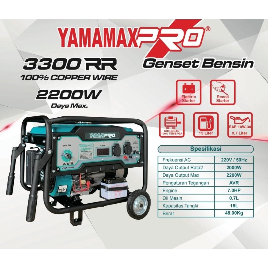 YAMAMAX PRO GENSET BENSIN 2200 WATT / GENERATOR DOUBLE STARTER YAMAMAX 3300RR / 3300 RR / 2000W