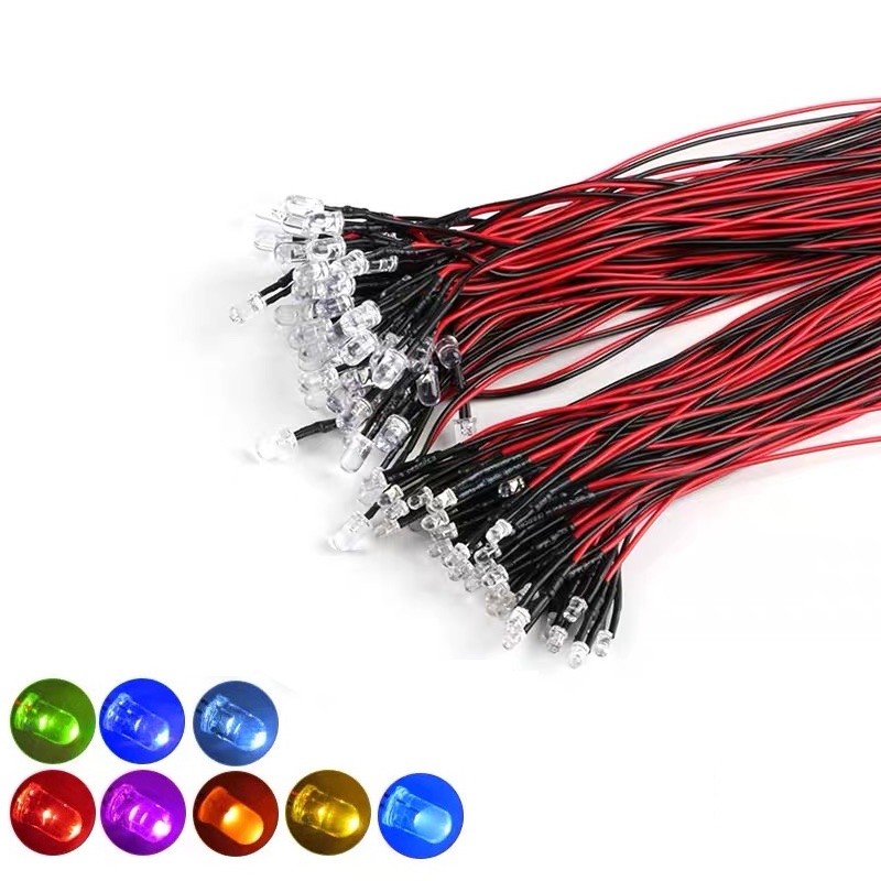 5PCS LED 3MM/5MM 20cm Dioda Merah Hijau Kuning Biru Putih Oranye Hangat Merah Muda Ungu RGB Lampu Be