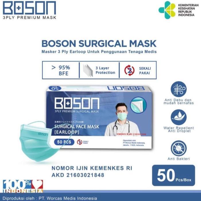 BOSON Masker Surgical Mask 3 Ply - Masker Medis isi 50 Pcs - Medis Earloop