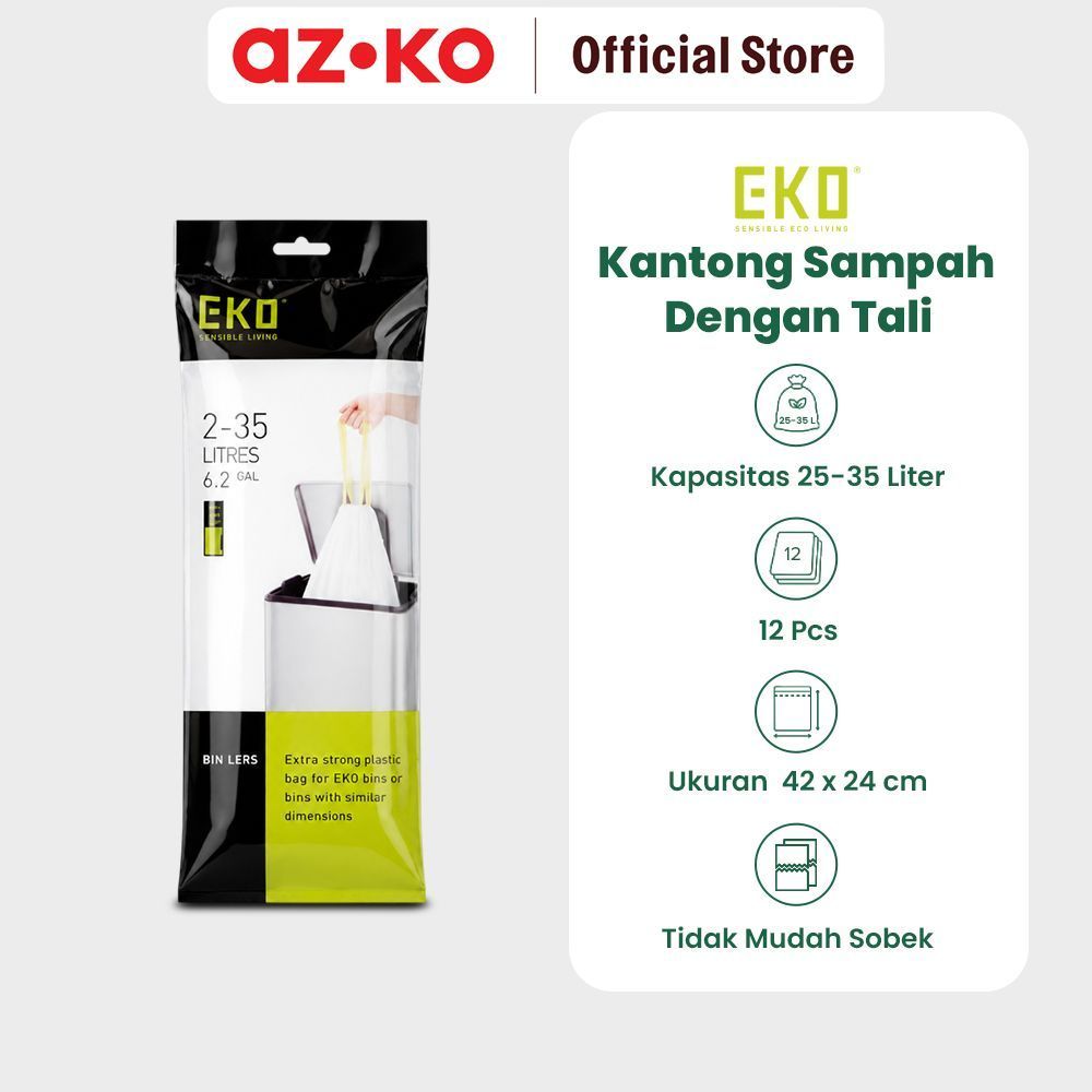 AZKO Eko Plastik Tempat Sampah Dengan Tali - Putih Trash Bag Aksesoris Tong Sampah Kantong Plastik T