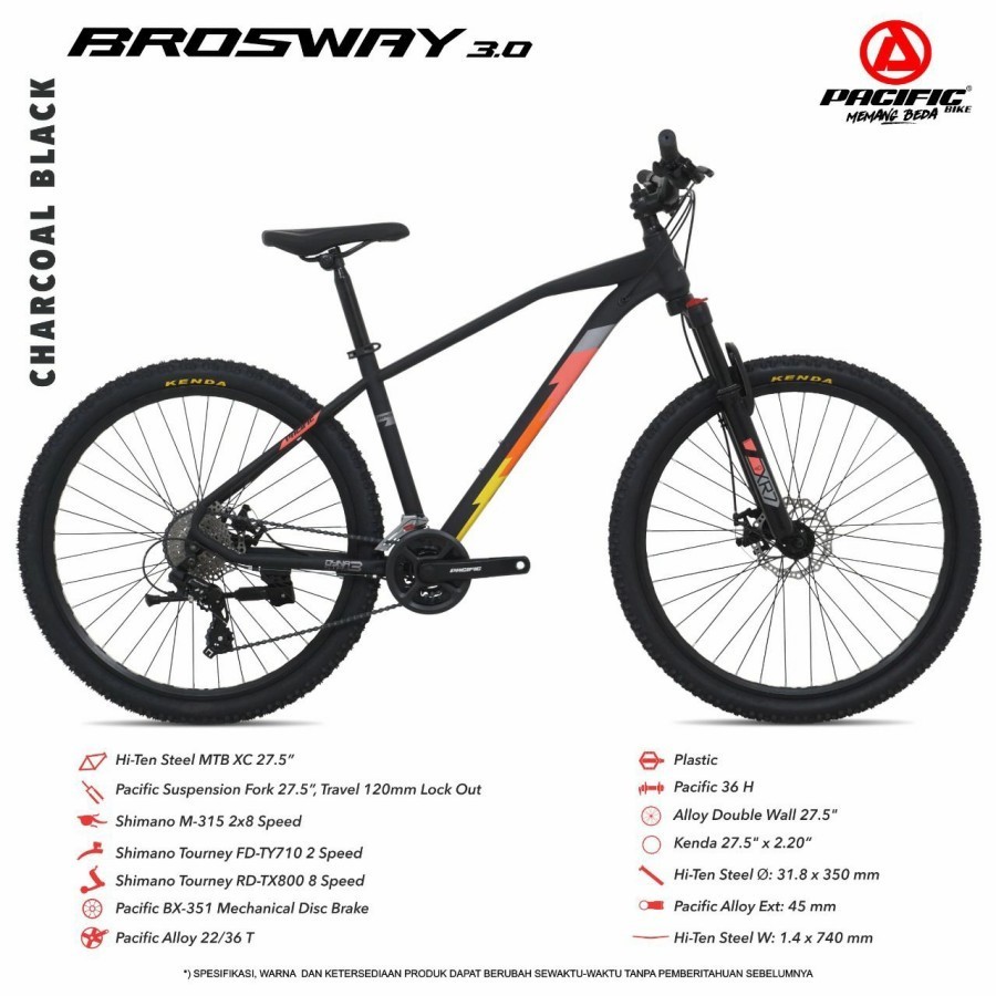sepeda gunung mtb 27,5" BROSWAY 3.0 pacific 16 speed rem cakram