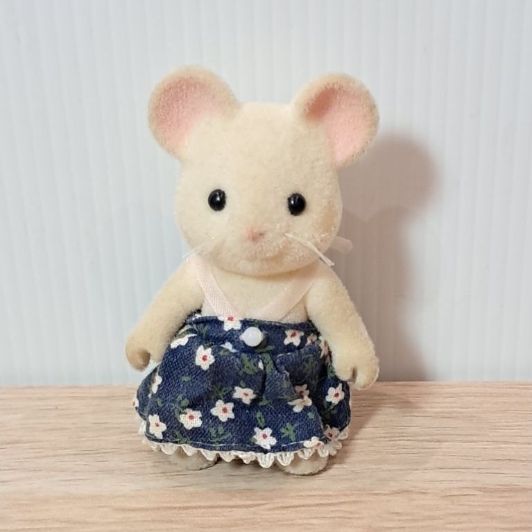 Sylvanian Families - Sister Mouse Dress Biru Tua Bunga Putih Handgripped