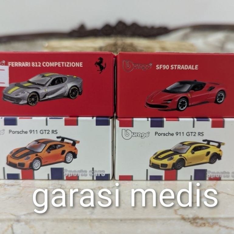 Bundling Bburago 2 (dua) Porsche 911 GT2 RS, Bburago Ferrari S12 Competizione, Bburago Ferrari SF90 