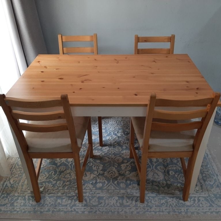 IKEA LERHAMN Meja Makan + 4 Kursi