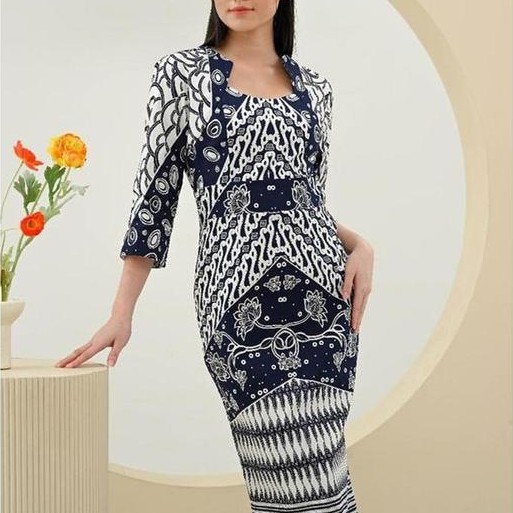 Evercloth Maisy Long Dress Wanita Batik Couple Modern Dress Batik Modern