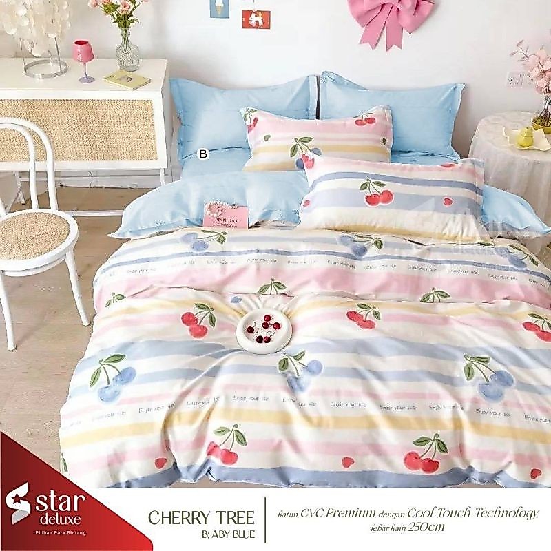 [ AL FAJ ] SET BEDCOVER MOTIF RED CHERRY CHERRY TREE ANTIGESER MURAH
