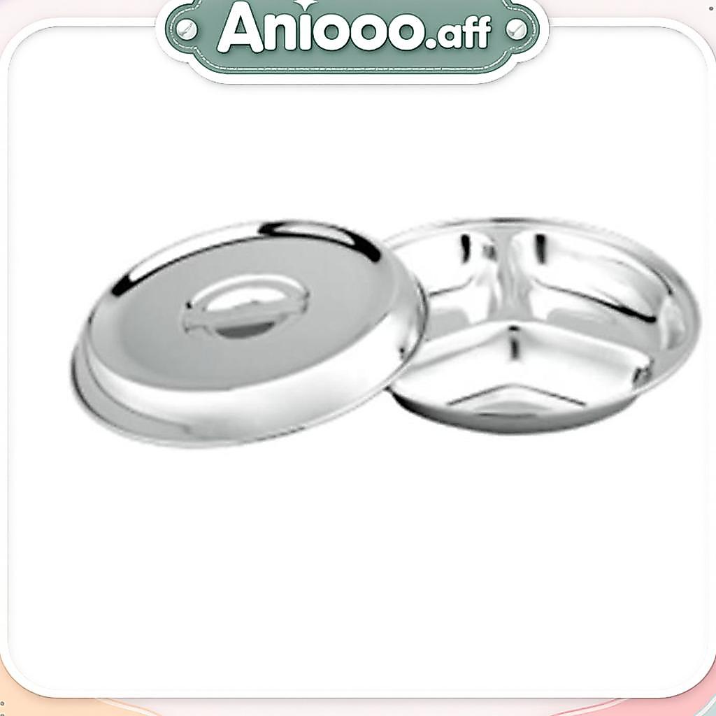 Bima Round Lunch Tray 3 Compartment + Lid 1103 Stainless Steel 24 Cm