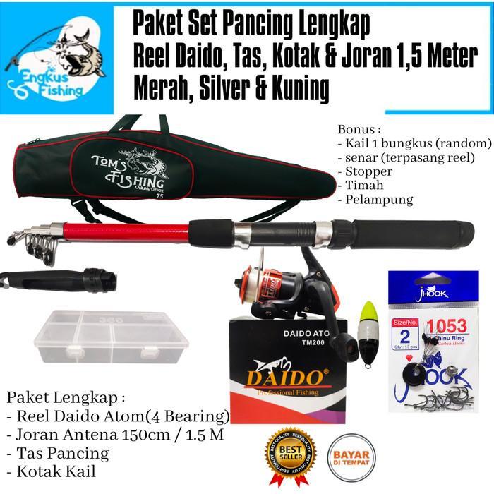 Paket Set Lengkap Pancing Reel Daido, Joran 1,5m & Tas (Banyak Bonus) - Merah