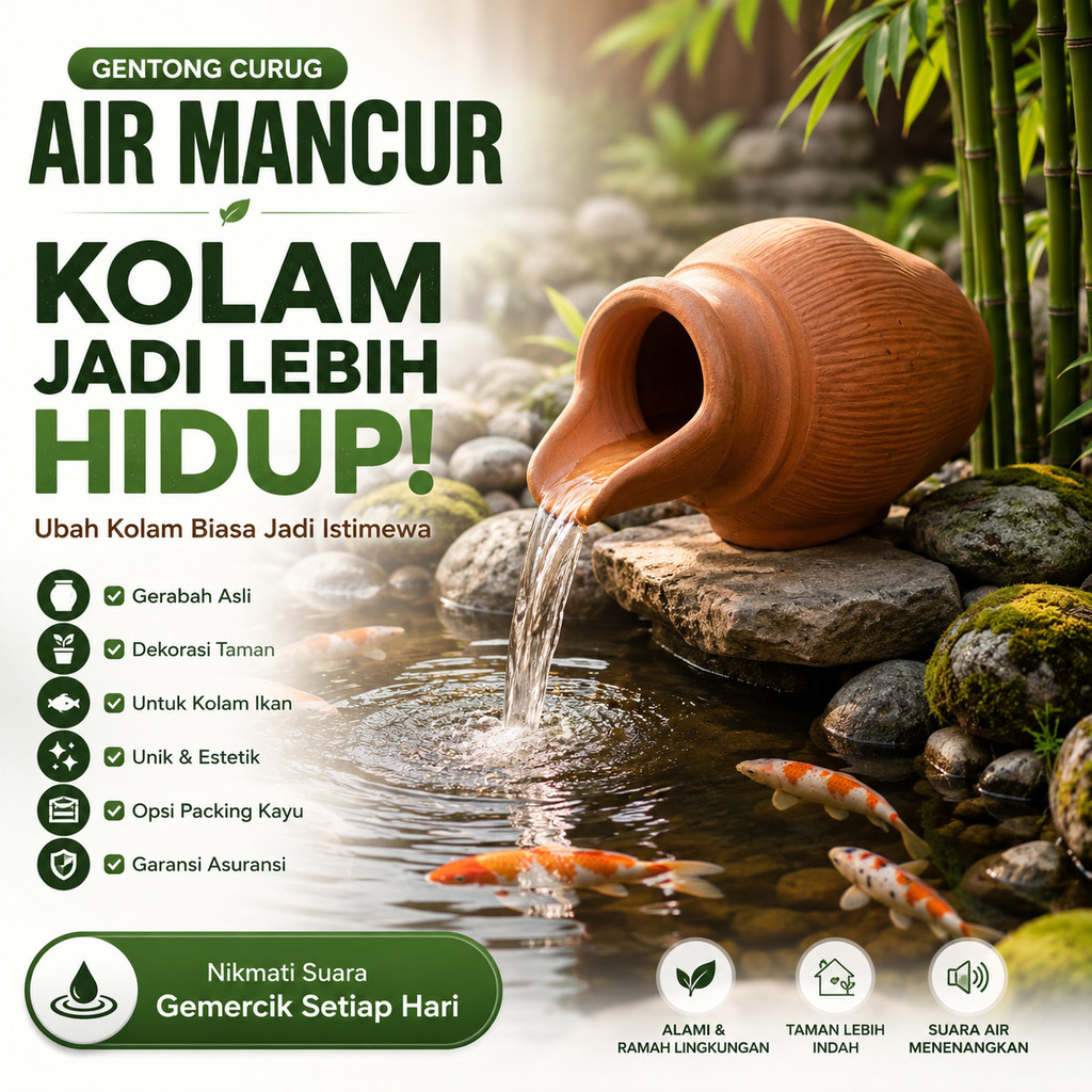 Gentong Curug Gerabah Air Mancur Kolam Tanah Liat | Dekorasi Air Terjun Kolam Taman | Pawon Gerabah 