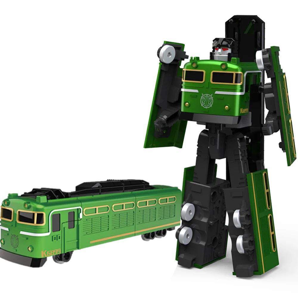 BKK Alloy Deformation Robot Train Engineering Vehicle nosaur Green Leather Train Toy
