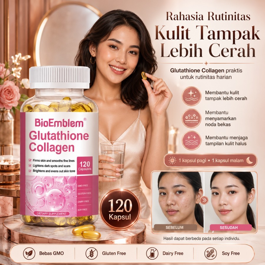 BioEmblem Glutathione Collagen 120 Kapsul, Collagen Peptide Vitamin C L Cystine, Bantu Kulit Kencang