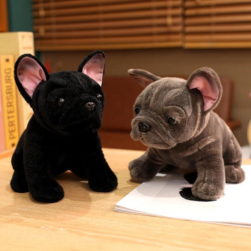 28cm Bulldog Plush Toy Realistic Stuffed Animals Black Grey Bulldog Plush Lifelike Pet Dog Soft Doll