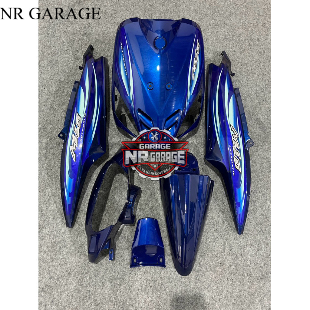Cover full body halus fullset yamaha mio sporty biru tua +striping slendang biru