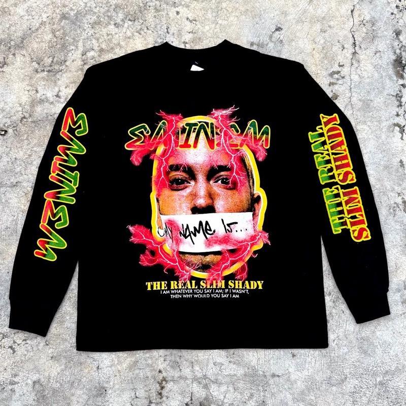 T-Shirt Longsleeve Eminem The Real Slim Shady 16S Cotton Combed HeavyWeight Katun Unisex Pria Wanita