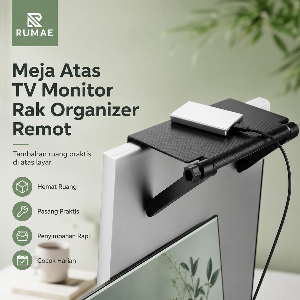 RUMAE Meja Atas TV Monitor Rak Organizer Remot DVD Modem Wifi Serbaguna Besar