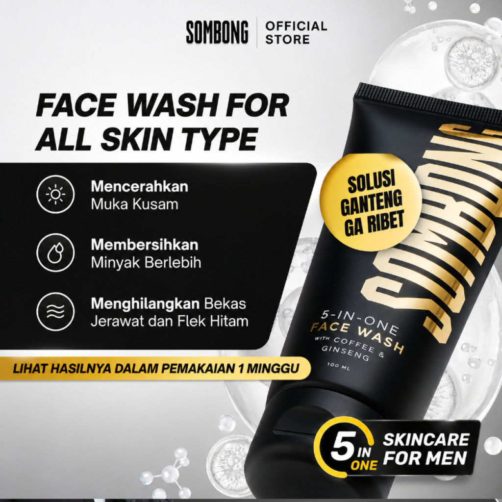 SOMBONG Ganteng Ga Ribet 5-in-1 Face Wash Pria + Sunscreen Spray with SPF 30 Sunscreen Skincare-Sabu