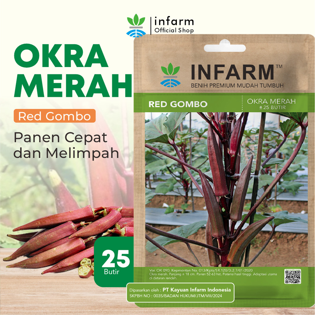 INFARM - Benih Okra Merah Redgombo, Benih Okra Merah Unggul Bibit Okra Merah Super Bibit Buah Okra