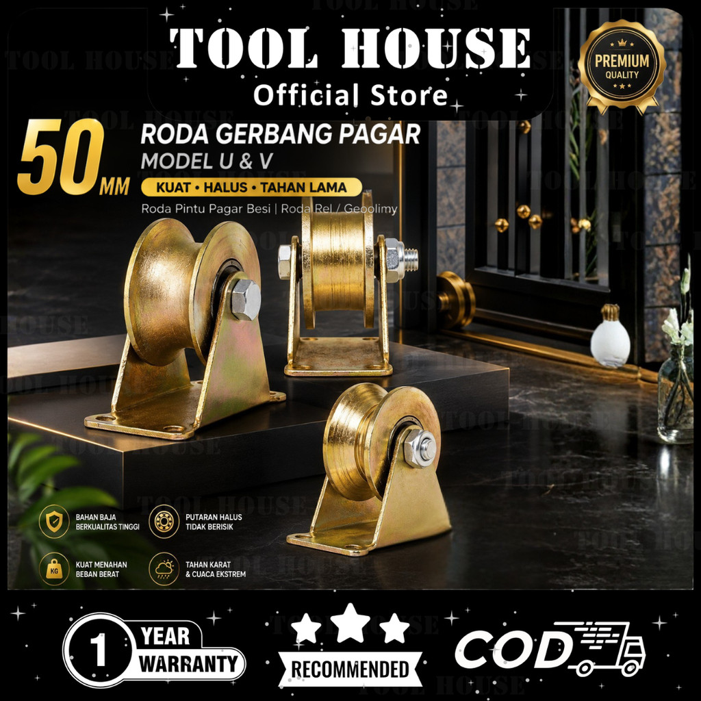 Tool House [Garansi Toko 1 Tahun] 50 Mm Roda Gerbang Pagar Roda Pagar Model U & V Roda Pintu Pagar B